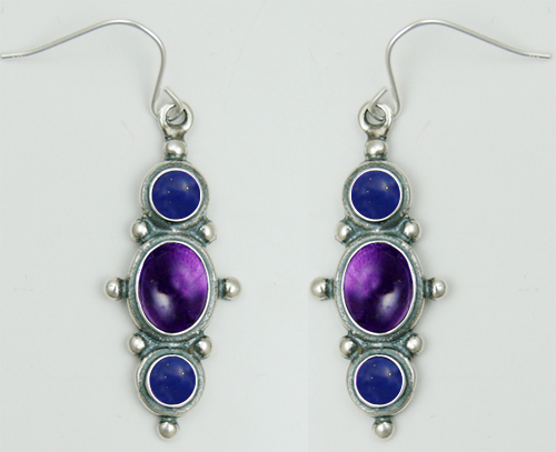 Sterling Silver Drop Dangle Earrings With Amethyst And Lapis Lazuli